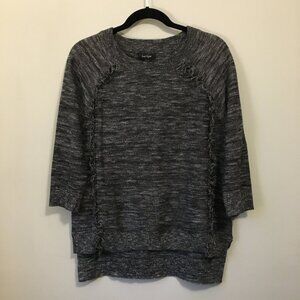 Lord & Taylor Salt and Pepper Cotton Blend Fringed Sweater - Large